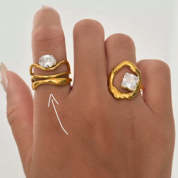 18K Gold Plated - Adjustable Cubic Zirconia Ring - Picture 5 of 5